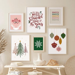 Christmas Printable Gallery Wall Art Bundle, Set of 6 Xmas Art Prints, Santa Claus print, Home Decor, Christmas Digital Download