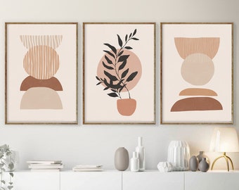 Abstract art set of 3, Gallery wall bundle, Set of three prints, Boho print wall art, Boho art set, Mid century modern, Geometric art print