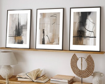 Modern Neutral Gallery Wall Art Set of 3 Modern Pastel Nordic Prints Brush Strokes Modern Line Drawing Simple Abstract Art Minimalist