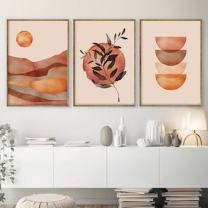 Terracotta prints set of 3, Mid Century Modern Art Print, Abstract Sun Desert Print Minimalist Gallery Wall, Boho Decor