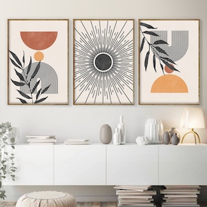 Boho Wall Art Set Boho Art Set of 3 Prints Printable Modern Art Minimal Botanical Print Abstract Boho Print Mid Century Modern Poster Bundle