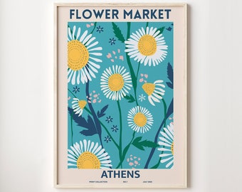 Flower Market Poster, Retro Minimalist Flower Market Art Print Flower Poster, Digital Spring Gallery Wall Decor, Flower Wall Decor