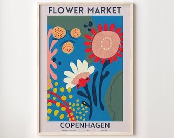 Flower Market Print Copenhagen , Botanical Wall Print Flower Home Decor, Flower Printable Wall Art, Botanical Flower Market Poster