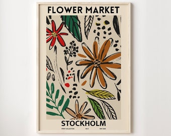 Flower Market Poster, Stockholm Flower Market Poster, Florist Gift, Printable Wall Art, Instant Download,Abstract Art Print, Digital