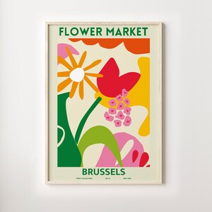 Bloemenmarkt Poster, Bloemist Cadeau, Brussel Bloemenmarkt Poster, Printable Wall Art, Abstract Art Print, Digitaal, Instant Download