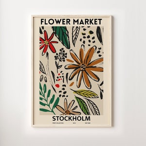 Flower Market Poster, Stockholm Flower Market Poster, Florist Gift, Printable Wall Art, Instant Download,Abstract Art Print, Digital