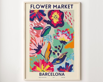 Flower Market Print Barcelona Digital Download, Flower Market Poster, Printable Wall Art, Florist Gift, Abstract Art Print, Instant Download