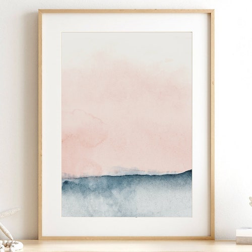 Abstract Watercolor Blush Pink and Blue Wall Art Printable Etsy