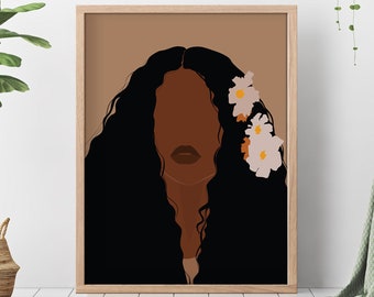 Schwarzes Mädchen Wandkunst, schwarze Frau Illustration Kunst, Blumenkrone Kunst Afrikanische Frau Kunst, afroamerikanische Kunst, Melanin Kunst Portrait Print