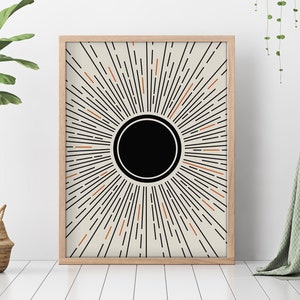 Sun Rise Art, Boho Sun Wall Art, Black Sun Print, Minimalist Wall Art, Boho Wall Art, Digital Printable, Modern Art, Sun Poster Print