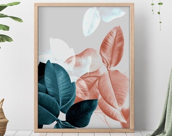 Blush Pink Plant Print, Leaves poster, Above Bed Wall Art Gift, Botanical Poster, Tropical Leaf, Digital Print Download Printable Art