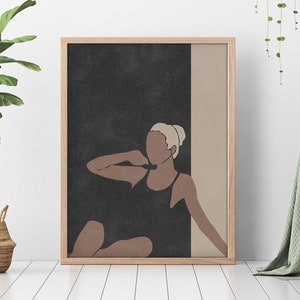 Modern Woman Wall Art, Abstract Female Print, Earthy Tone Print, Boho Girl Wall Decor, Mid Century Art Print, Stylish Girl