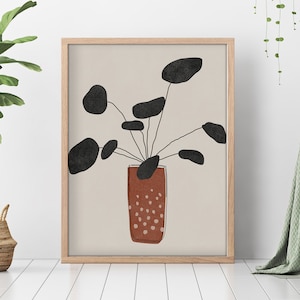 Terracotta Abstract Mid Century Modern Print, Minimalist Botanical Prints, Bedroom Wall Art, Botanical Art image 1