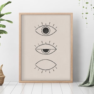 Line Drawing Eye Art Print Minimal Line Art Eye Poster, Eyelash Poster, Minimalist Boho Eye Wall Art Black Line Art Eyes