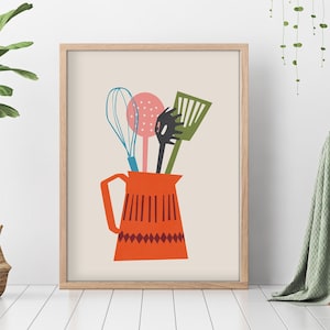 Kitchen Print Mid Century Modern Art Prints MidCentury Wall Art Kitchen Art Print Boho Kitchen Utensils Wall Art Print Decor