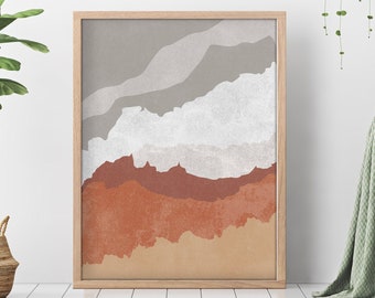 Abstract Beach Print, Terracotta Art Print, Neutral Wall Art Beige Boho Decor, Modern Mid Century Art, Printable Wall Art, Geometric Print