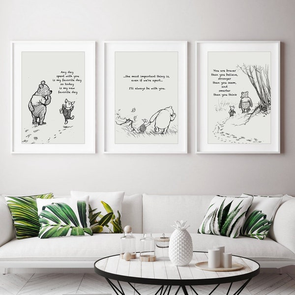 Winnie The Pooh Quote Nursery Prints  | 3 Piece Decor Printable Nursery Artwork | Kids, Baby Nursery Prints