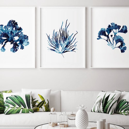 Hamptons Wall Art Set of 3 Prints Sea Coral Print Set Etsy