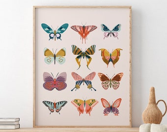 Boho Butterflies Printable Wall Art Digital Print, Modern, Retro, Girl's room decor, Vintage Decor, Bohemian Nursery, Butterfly wall art