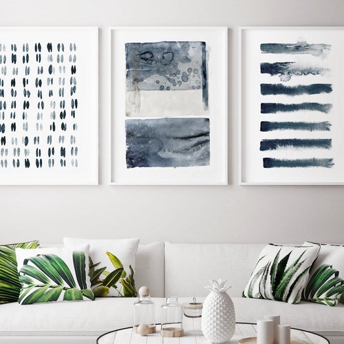 Set of 3 Blue Gray Wall Art Printable Abstract Art Blue Grey Etsy