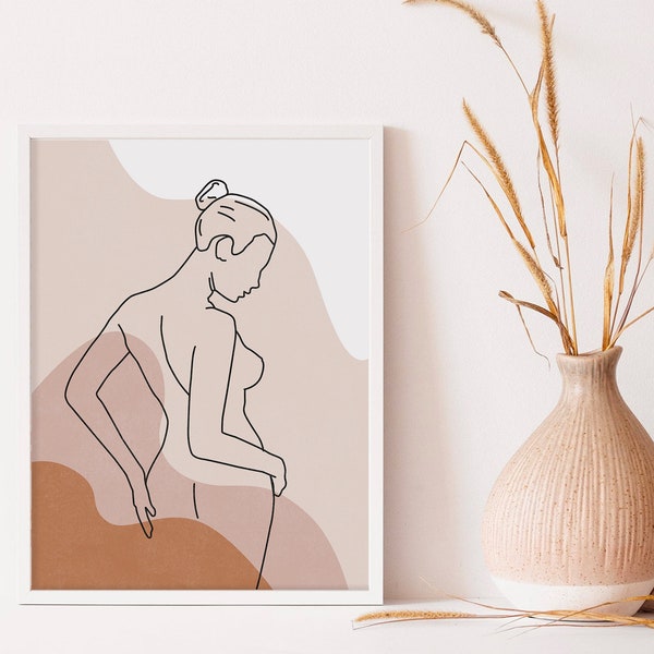 Abstract Woman Print Abstract Portrait Female Illustration, Terracotta Natural Earth Tone Neutral Boho Print