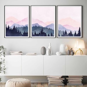 Mountain wall art, watercolor mountain print, watercolor print, mountain print, wall art, set of 3 print Watercolor wall art