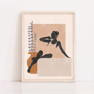 Modern Woman Wall Art, Abstract Female Print, Earthy Tone Print, Boho Girl Wall Decor, Mid Century Modern Art Print, Stylish Girl