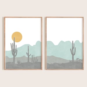 Mid Century Modern Desert Print Set of 2  | Mid Century Art Mountain Wall Art | Cactus Southwestern Decor | Boho Printable Wall Art