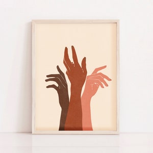 Abstract Hands Art Print | Black Girl Poster | Stay Together | Love Wall Poster | Boho Hands | Mid Century Wall Art