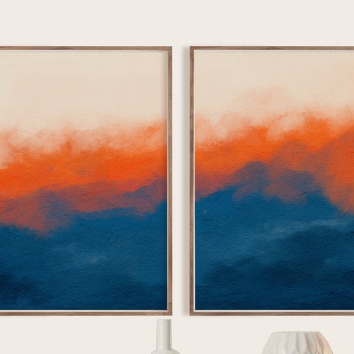 2 Piece Set With Navy Blue Abstract Prints Painting Prints Etsy