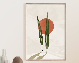 Abstract Botanical Print Botanical Wall Art Printable Geometric Mid Century Modern art Burnt orange Terracotta Boho decor Minimalist print