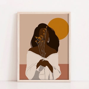 Black Woman Abstract Art, African Woman Art Print, Mid Century, Boho Female Wall Decor, Feminine Black Woman, African American Art