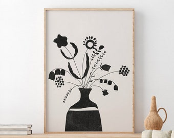 Flowers Art Print, Botanical Poster, Printable Wall Art, Boho Home Decor, Earthy Wall Decor, Botany Prints, Beige Print, Neutral Wall Art