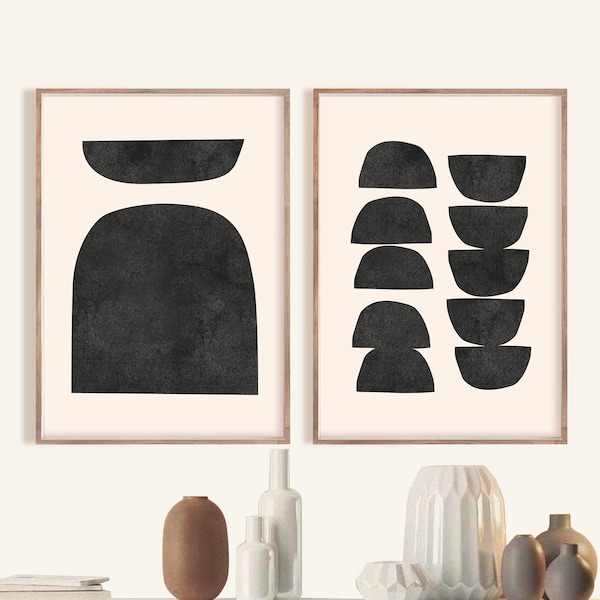 Abstract Geometric print Set of 3 Prints, Mid Century Modern Art, Printable Art, Beige, Black Modern Wall Art Decor, Digital Art
