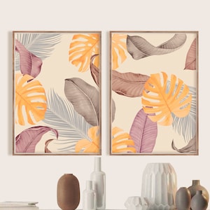 Botanical Print Set of 2, Minimal Line Art, Home Decor, Line Drawing Abstract Leaves Neutral Botanical Wall Art, Printable Art