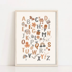 ABC Poster Alfabet Poster Afdrukbare Wall Art Alfabet Print Speelkamer Wall Art Digital Print Kids Wall Art Boho Nursery Decor