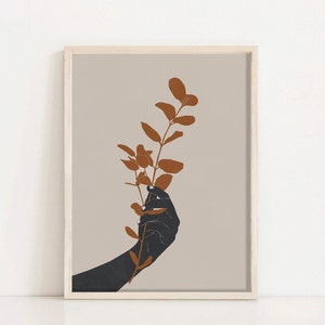 Botanical Boho Decor Print, Boho Wall Art, Abstract Modern Wall Art, Mid Century Modern Terracotta Wall Print Neutral Colors Wall Art Prints