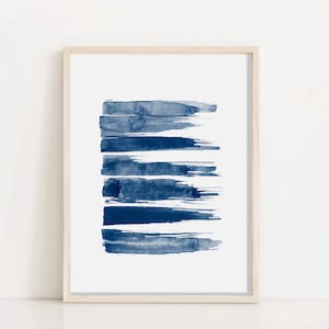 Abstract Painting, Navy Blue, Watercolor Wall Art Print, Brush Stroke, Printable Digital Download, Large Poster, Ink, Modern Minimalist