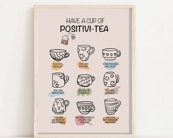 Boho Positivi-tea Positivity Self Affirmation Digital Print, Self Empowerment, Positive Self-Talk School Counselor Corner Therapist Gift Art