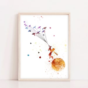 The Little Prince Art Print Watercolor Poster Le Petit Prince for Kids Art Wall Little Prince Fan Gift, Antoine de Saint-Exupéry