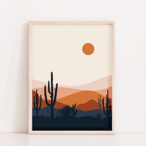 Mid Century Modern Desert Print, Cactus Print, Southwestern Decor, Desert Art, Mountain Print, Modern Abstract Wall Art