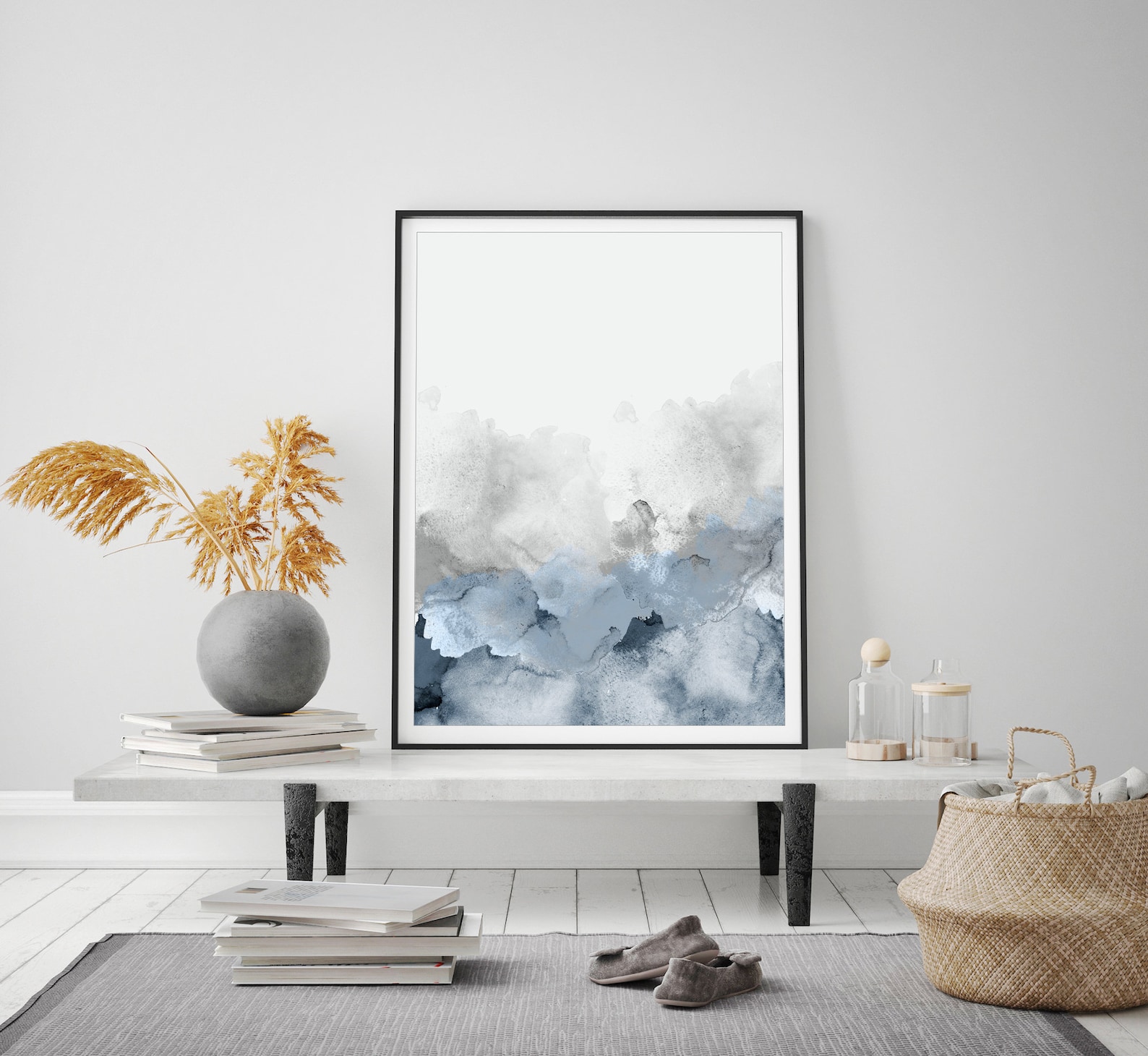 Set of 3 Blue Gray Wall Art Printable Abstract Art Blue Grey Etsy