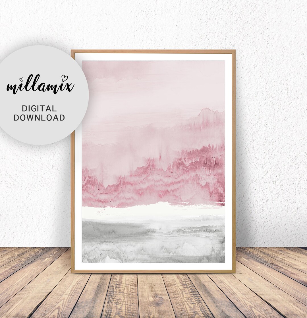 Blush Pink and Grey Abstract Art, Watercolor Printable Art, Watercolor ...