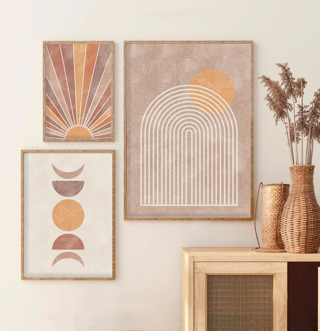 Boho Wall Art of 3 , Set of 3 Boho Prints, Sun and Moon Print
