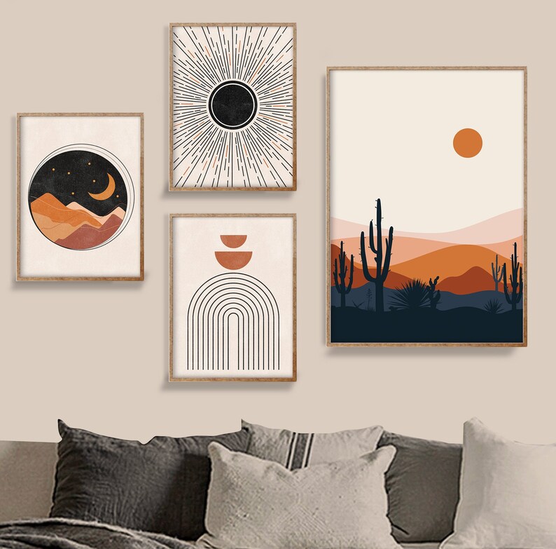 Mid Century Modern Art Set of 4 Prints Printable Geometric Etsy