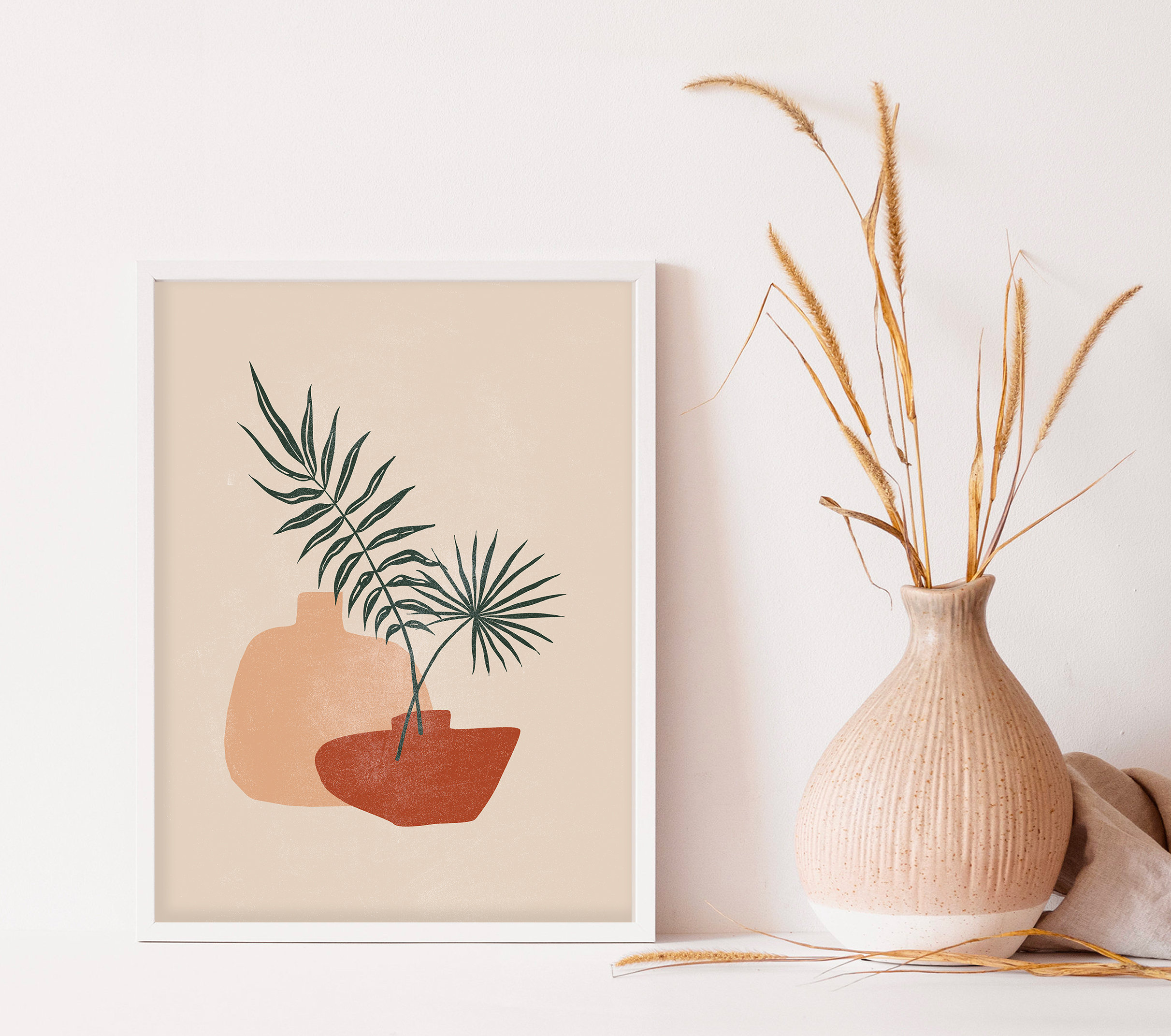 Abstract Pottery Wall Print Minimalist Plant Art Tropical | Etsy