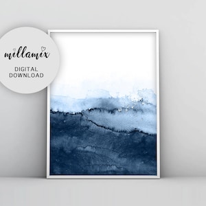 Watercolor Print, Indigo Wall Art, Watercolour Printable, Abstract Painting, Modern Minimalist, Navy Blue Decor, Dark Blue, Large Wall Art