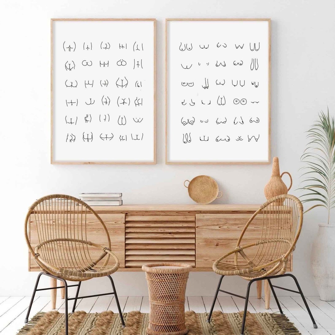 Butts and Boobs Printable Wall Art Nude Funny Boob Poster Set of 2 Wall ...