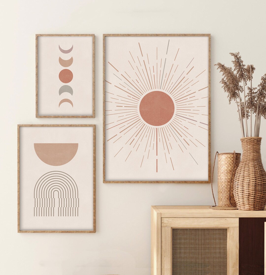 Sun and Moon Print Set of 3, Boho Prints Home Decor ,terracotta and ...