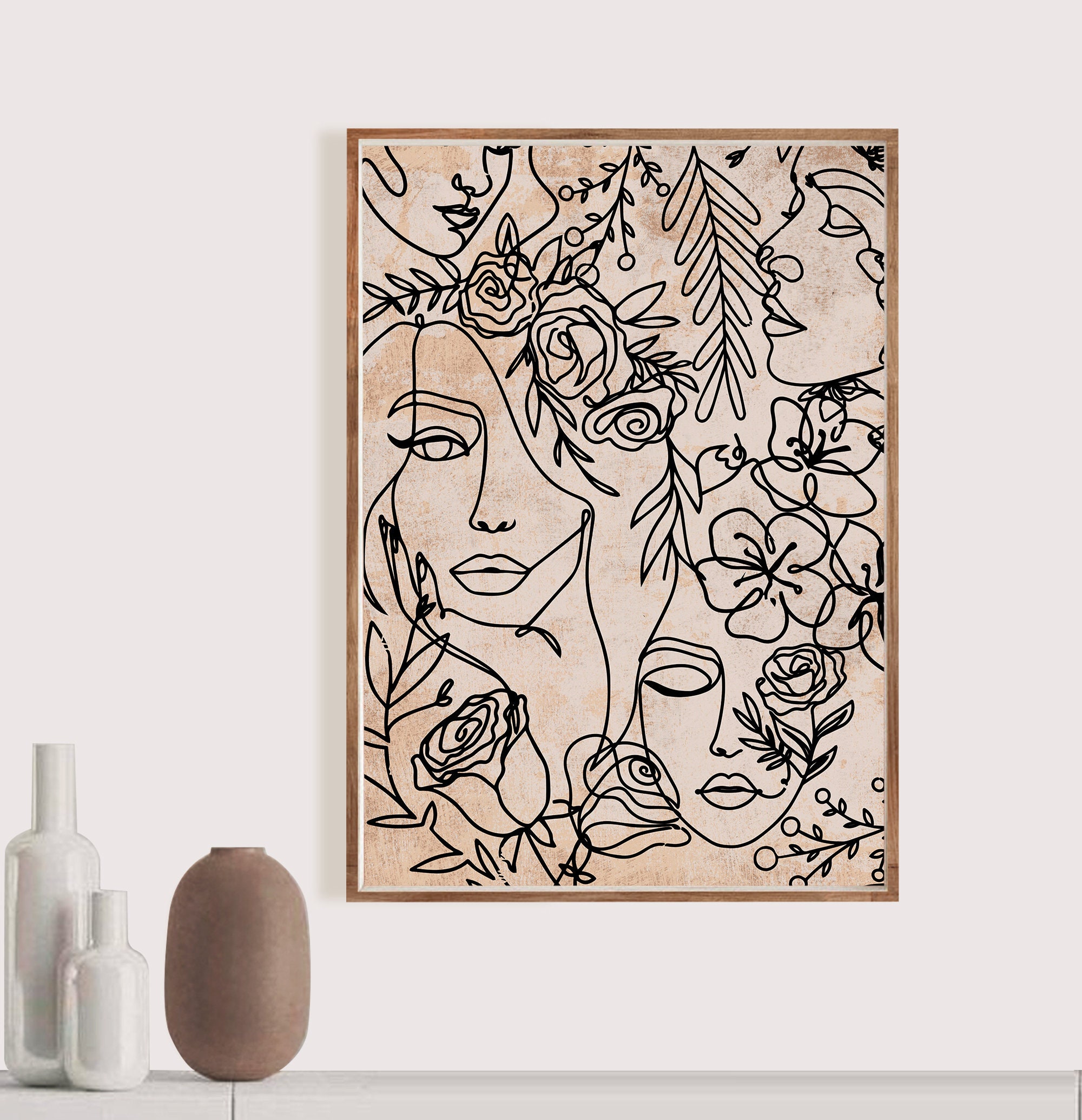 Abstract One Line Drawing Face, Single Line, Continuous line, Minimalist Poster
